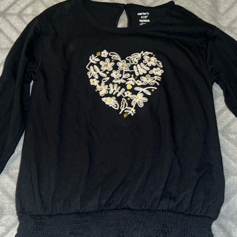 Carter’s Girl’s Black Long Sleeve With a Heart Detail.